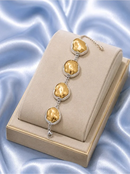 Abstract Silver Dome Link Two Tone Bracelet