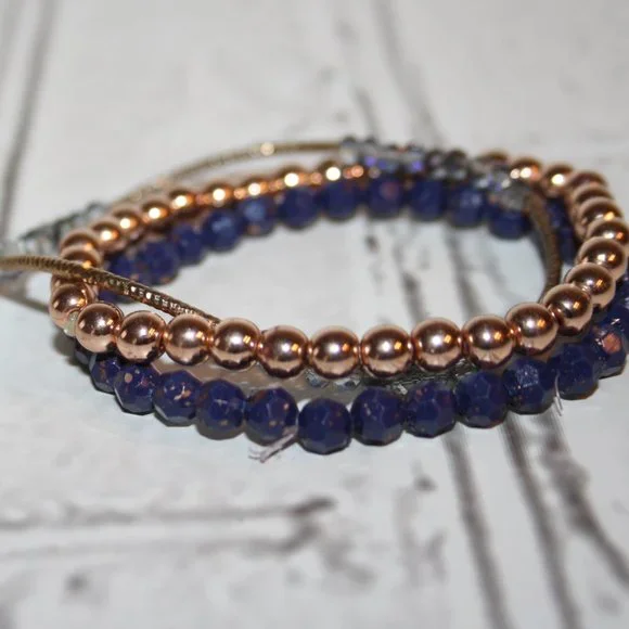 Beautiful blue and gold beaded bracelet set 7