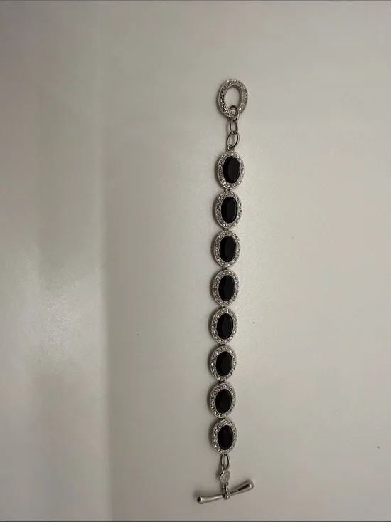 Black Oval Crystal Station Bracelet