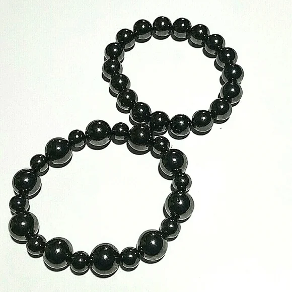Bracelets 2 gray round bead ball stretch New