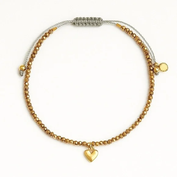 ⚜️ Gold Beaded Bracelet with Heart Charm