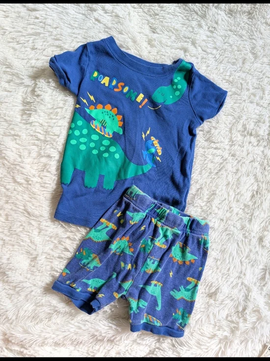 Old Navy 100% Cotton Blue and Green Dinosaur Shorts Pajama Set Size 2T