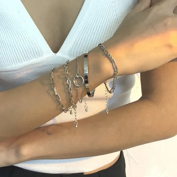New! 5pcs Beautiful Silver Bracelet Set