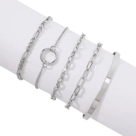 5pcs Silver Bracelet Set