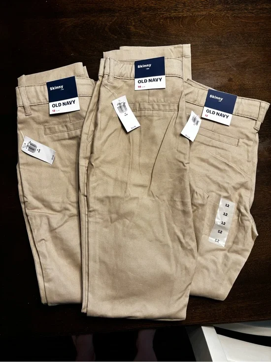 Old Navy Skinny Chinos in Khaki and White Polo School Uniform Girls