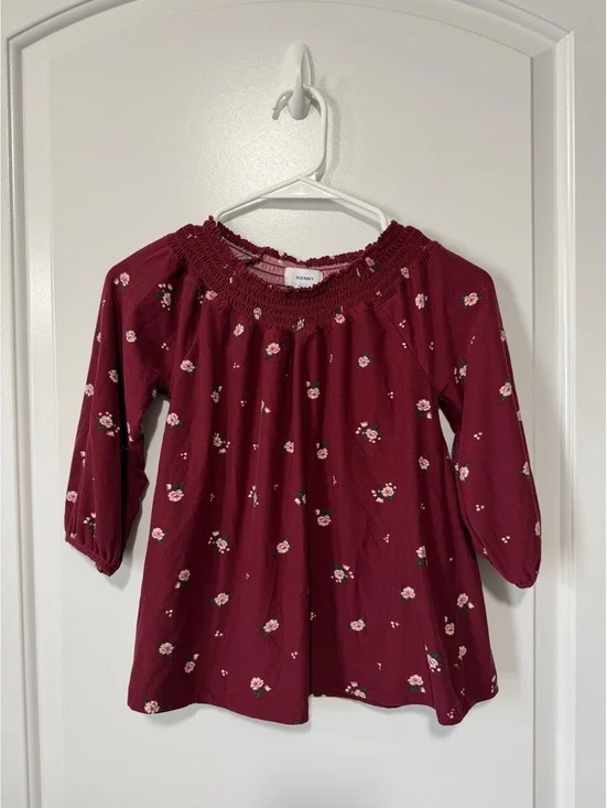 Old Navy Girls' Small (6-7) Boho Hippie Burgundy Floral Long Sleeve Top