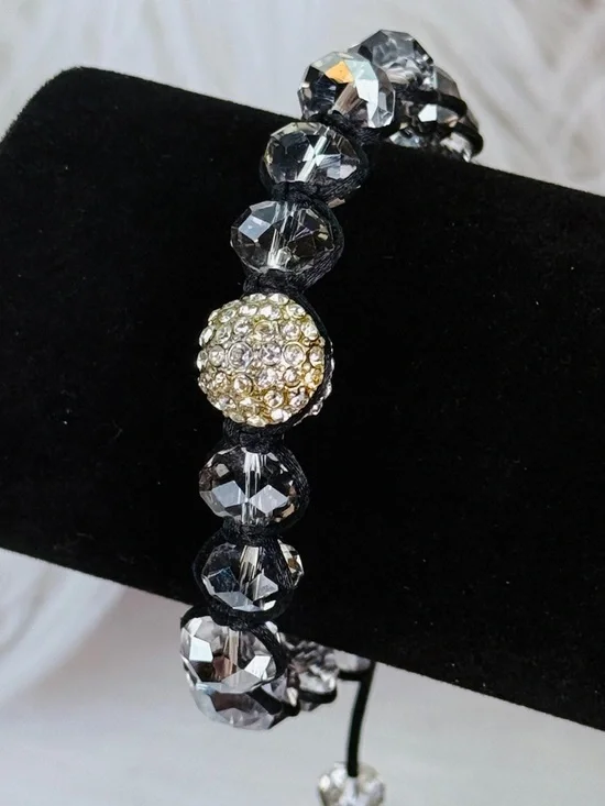 Elegant Crystal Bling Beaded Black Adjustable Bracelet