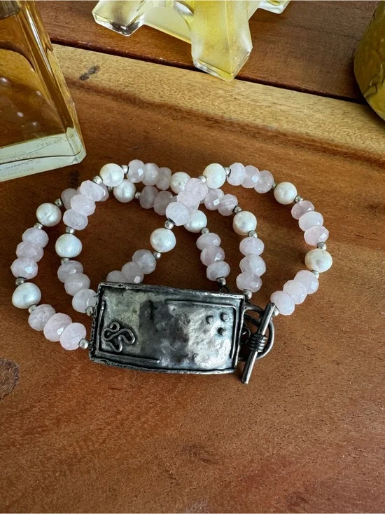 Silpada Rare Rose Quartz & Pearl Triple-Strand Bracelet Collectors