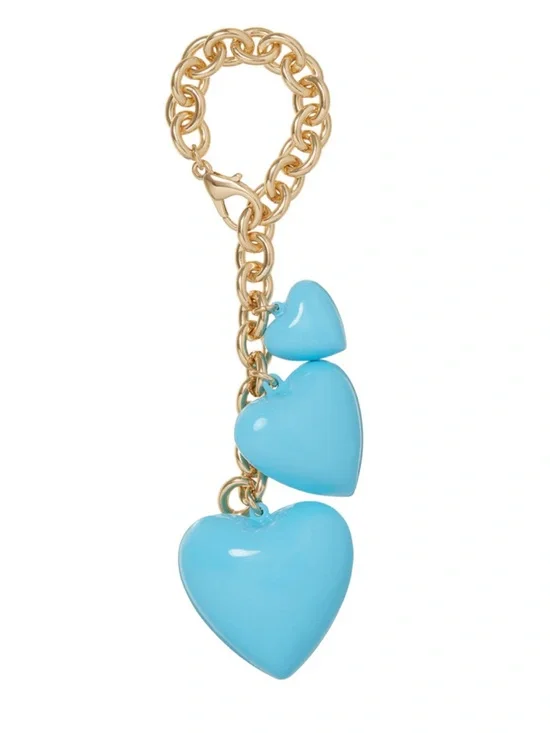 NWOT Roxanne Assoulin Gold Chain Keychain with Turquoise Blue Heart Charms