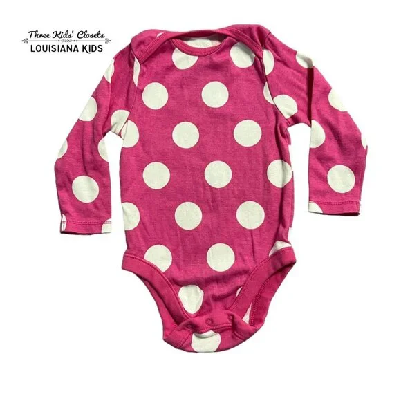 Old Navy 12-18m Pink Polkadot Long Sleeve Bodysuit