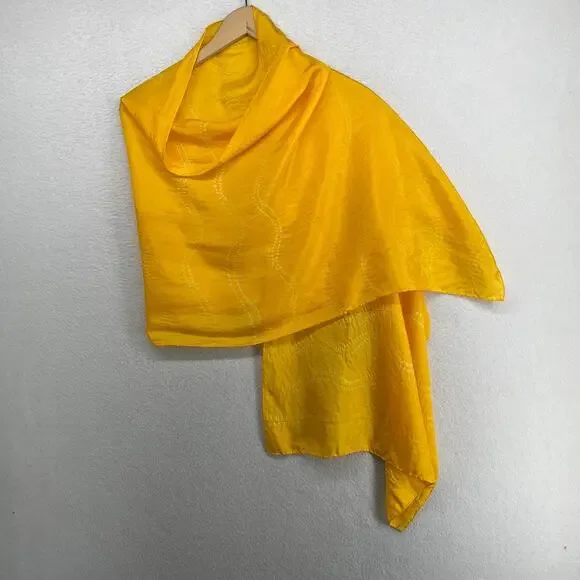 Scarf Silk Crepe De Chine Shibori Tie Dye Hand Rolled Shawl Wrap Yellow