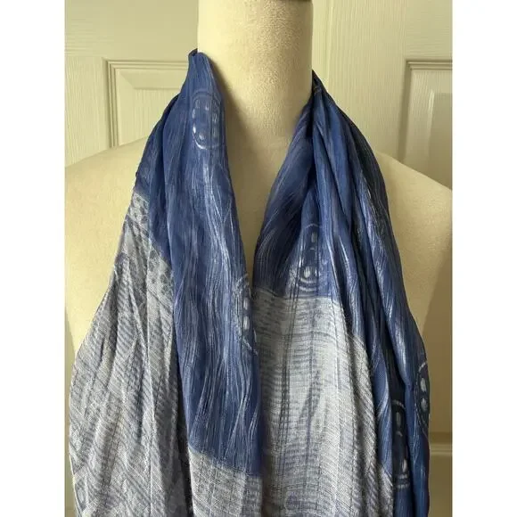 Vintage Y2K Silk Gauze Scarf Crinkle Floating Threads Artsy Wrap Periwinkle Blue