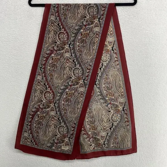 LIBERTY OF LONDON Scarf Silk Crepe Paisley Hand Rolled Rectangular Red VTG