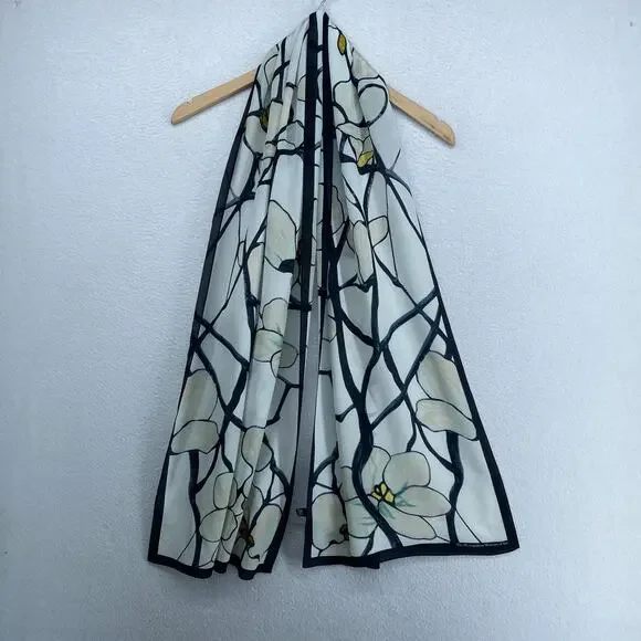 THE MET Scarf Silk Louis Comfort Tiffany Magnolia Floral Window Shawl Wrap White
