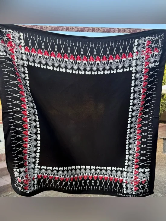 Repurposed handmade silk twill scarf.