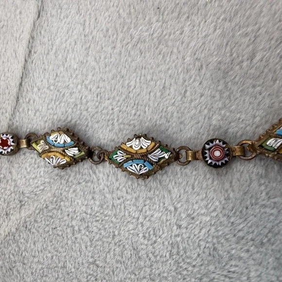 Vintage Micro Mosaic Bracelet Gold‎ Tone 7.5