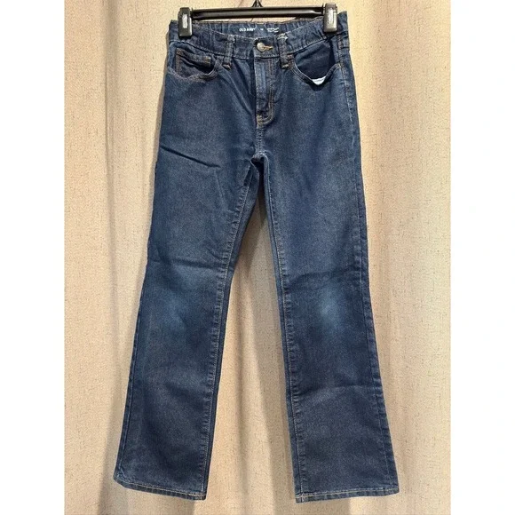 Old Navy Straight Leg Jeans Boys Size 12 Dark Wash Excellent Built-In Tough