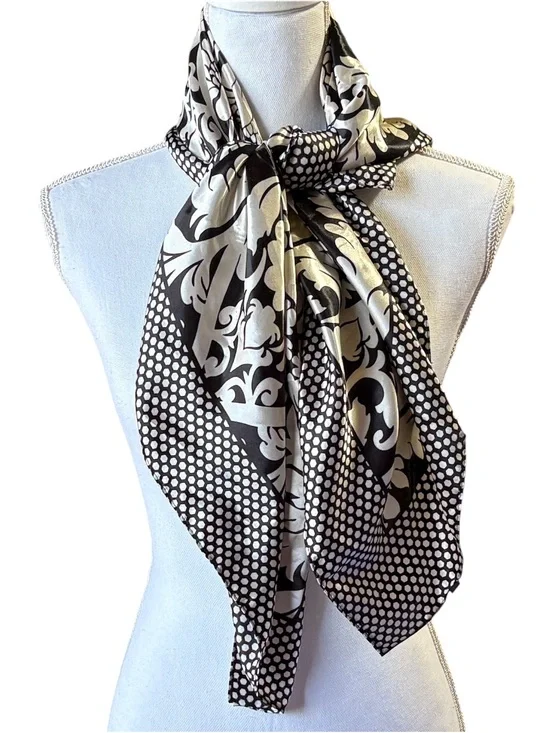 MOSI Satin Like Scarf Black & Cream Floral Damask‎ Print