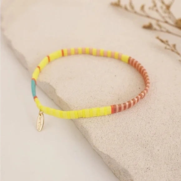 Anthropologie Stackable Yellow Multi-Color Bead Stretch Bracelet