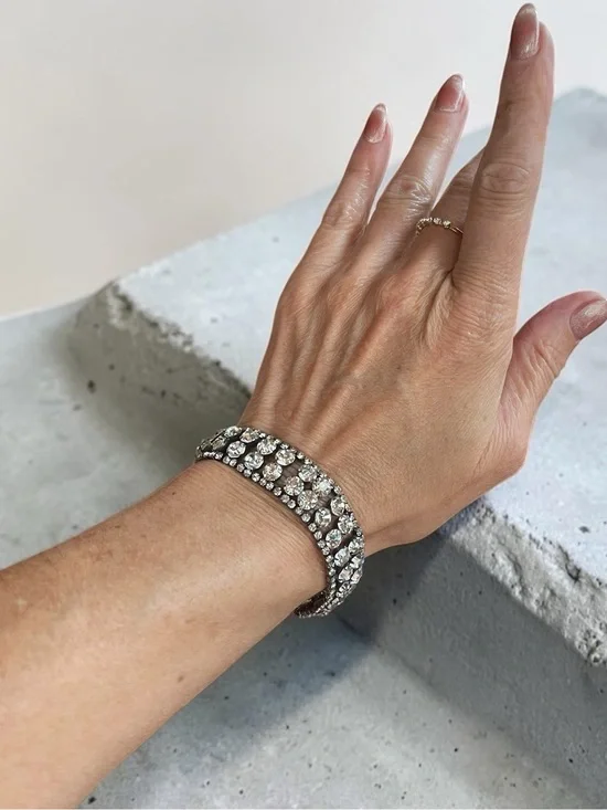 Vintage Style Multi Row Prong Set Rhinestone Statement Bracelet