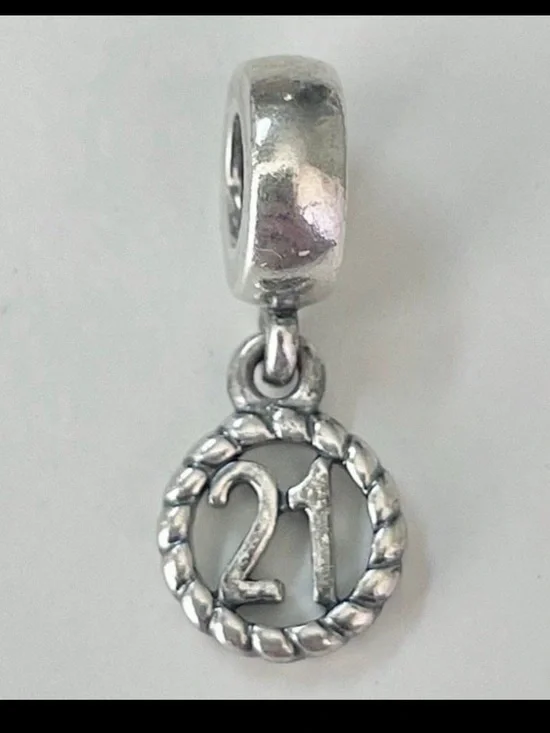 Pandora Sterling Silver Rope Circle '21' Dangle Charm
