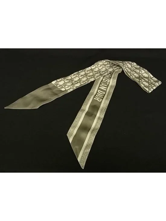 Dior Trotter Mitzah Silk 100% Ribbon Scarf White Gray