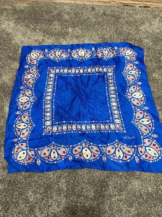 Vintage Signed St. Ramonde Silk Color Block Retro Print Square Scarf
