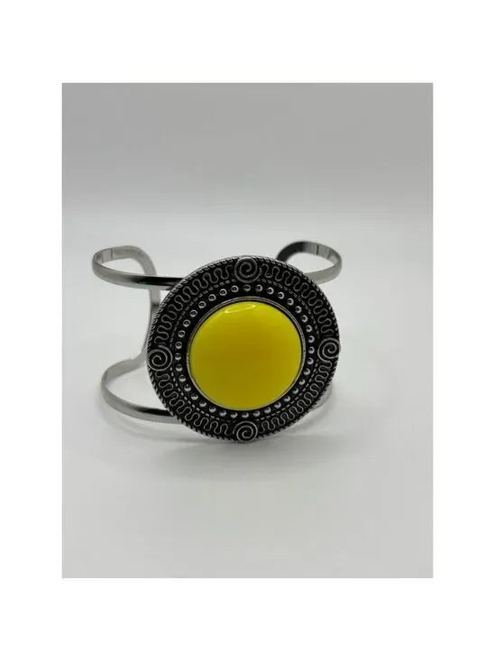 Bold Silver and Yellow Statement Cuff Bracelet NWOT