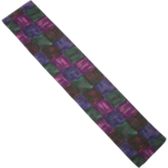 Vintage Abstract Watercolor Silk Chiffon Scarf Purple Green Jewel Tone 63x11