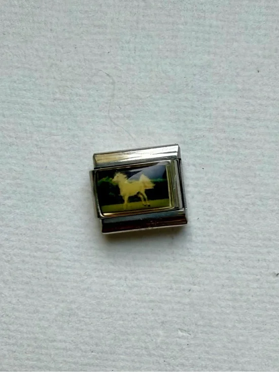 Silver Horse Charm Link with White Horse