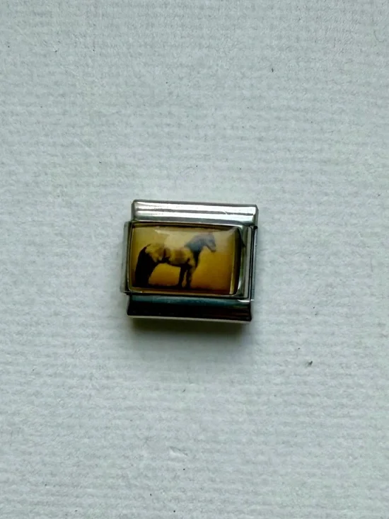 Italian Charm Link with Horse Image - Yellow Accent