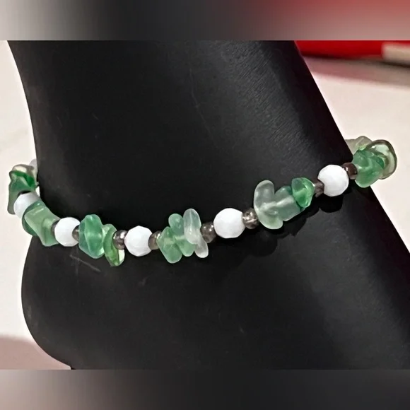 Green Aventurine and White Howlite Handmade Beaded Ankle Bracelet