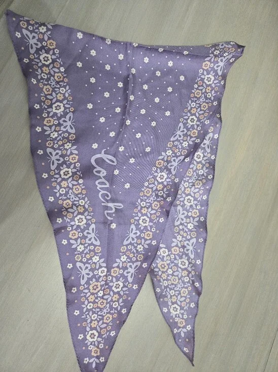 Coach Logo Lavender Floral Print Silk Bandana Scarf
