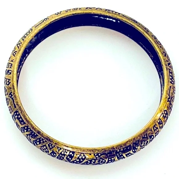 Brass Bangle Bracelet Etched Design 1/2 Inch Wide
