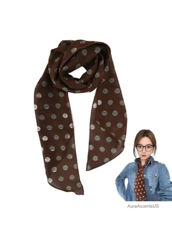 Vintage Polka Dot Silk Neck Scarf Lightweight Fashion Hair Accessory