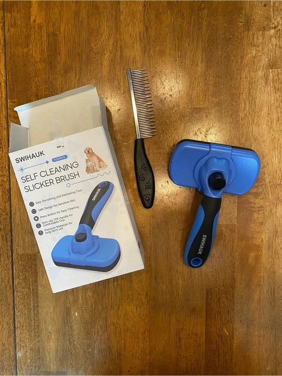 SWIHAUK Blue Self-Cleaning Slicker Brush and De Matting Comb set for Dogs. NWT