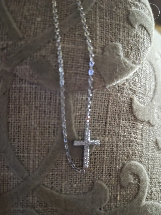 Sterling Silver Cross Bracelet with Clear Stones - Silver