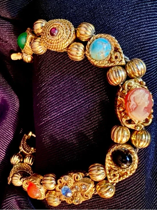 Vintage Genuine, Black Onyx, Blue Topaz, Amber, Emerald, Ruby, Turquoise, Cameo