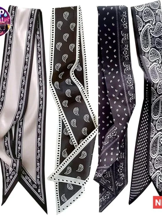 4-Piece Silk Scarf Set for Hair and Bag Decoration