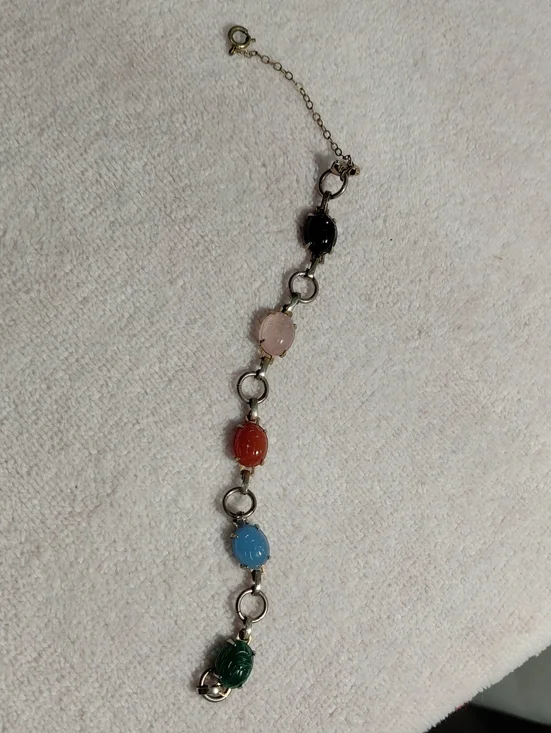 Vintage Multi-Color Scarab Link Bracelet - Pink, Red, Blue, Green, Black Stones
