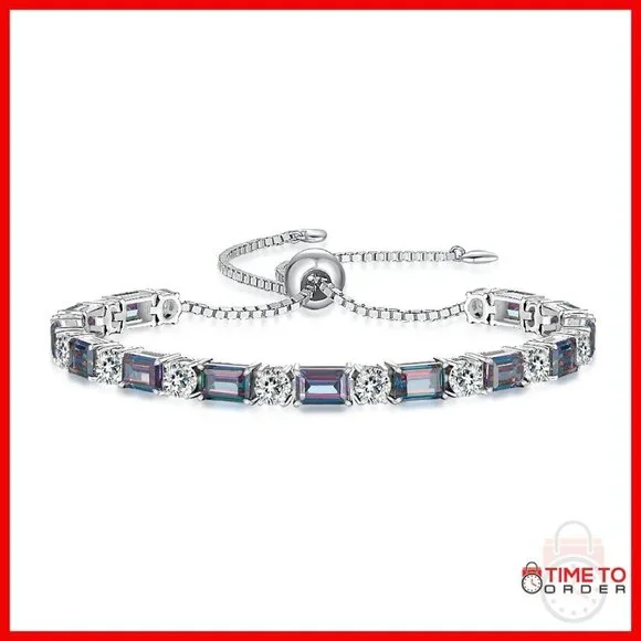 Sterling Silver Adjustable Tennis Bracelet with Birthstones, 6-9 Inch