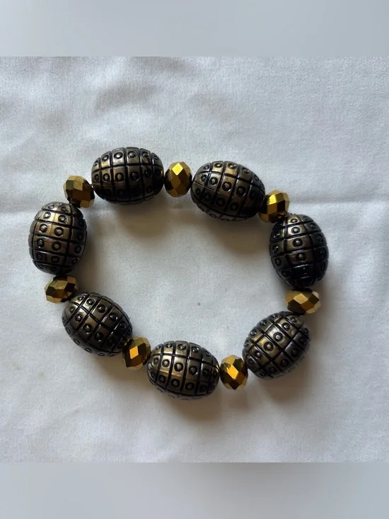 Metallic Bronze and Gold Beaded Stretch Bracelet