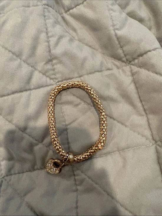 Gold Crystal Heart Lock Bracelet - Women Jewelry