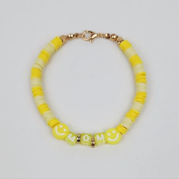 Handmade Mom Smiley Face Yellow Bracelet