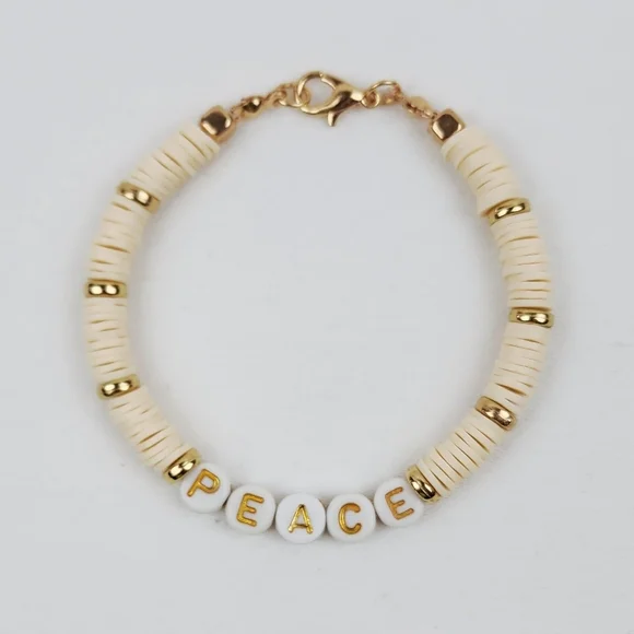 Handmade Word Peace Cream And Gold Bracelet