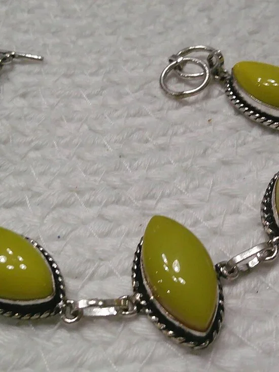 Beautiful YELLOW JADE Handmade Sterling 925 Bracelet Size 7 1/2