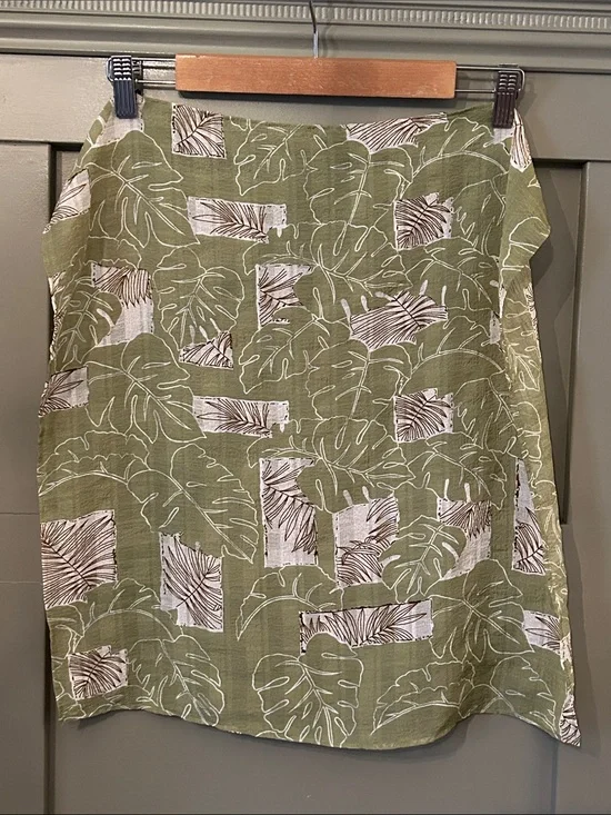 Silk Scarf Green Leaf Print 21