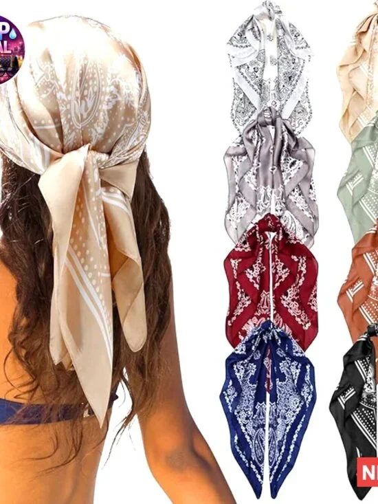 8 Pcs Satin Square Head Scarves Silk Bandana Hair Wrap Neck Scarf