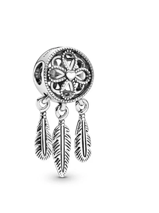 Pandora Silver Dreamcatcher Dangle Charm with Feathers