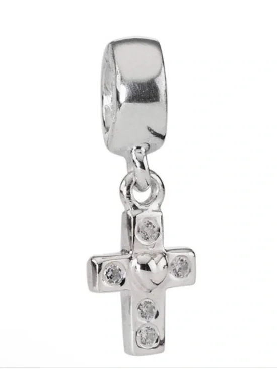 Pandora Silver Cross Dangle Charm with Clear Stones